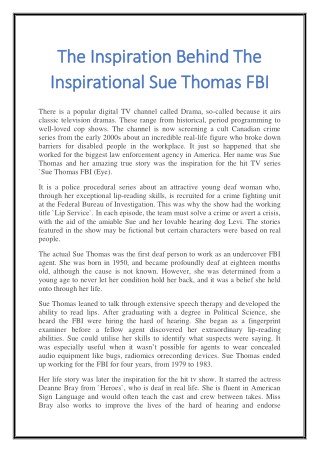 The Inspiration Behind The Inspirational Sue Thomas FBI