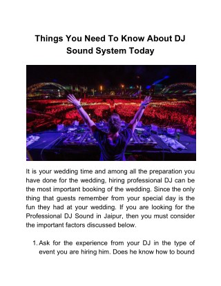 Things You Need To Know About DJ Sound System Today