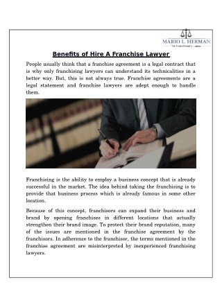 Benefits of Hire A Franchise Lawyer