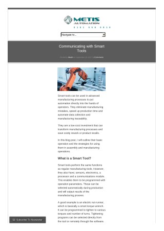Communicating with Smart Tools - Metis Automation Ltd