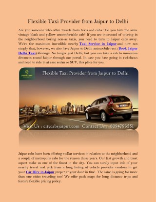 Flexible Taxi Provider from Jaipur to Delhi
