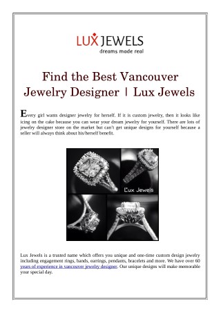 Find the Best Vancouver Jewelry Designer | Lux Jewels