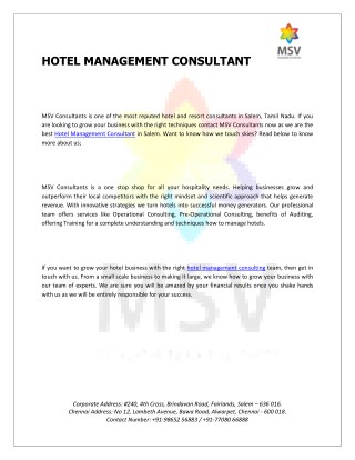 " Hotel Management Consultant "