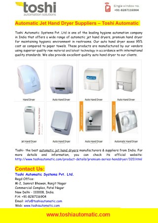 Automatic Jet Hand Dryer Suppliers