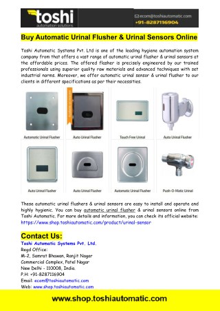 Buy Automatic Urinal Flusher & Urinal Sensors