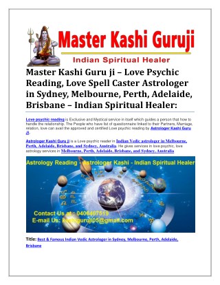 Master Kashi Guru ji – Love Psychic Reading, Love Spell Caster Astrologer in Sydney, Melbourne, Perth, Adelaide, Brisban