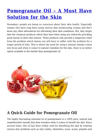 Pomegranate Oil – A Must Have Solution for the Skin