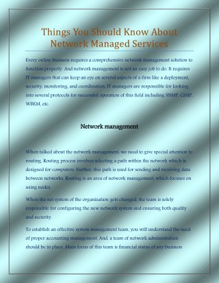 Things You Should Know About Network Managed Services
