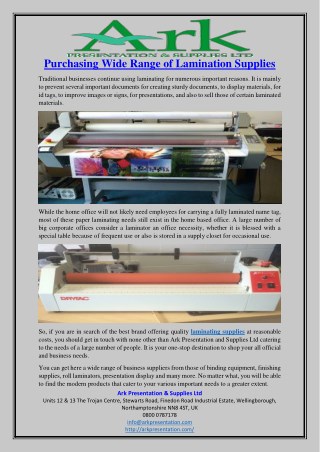 Purchasing Wide Range of Lamination Supplies