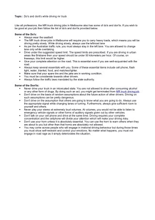 Do's and dont's while driving mr truck