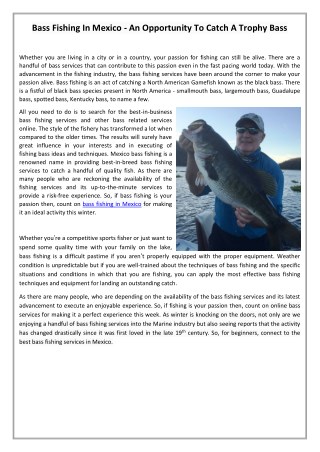 Bass Fishing In Mexico - An Opportunity To Catch A Trophy Bass