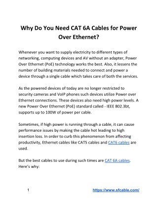 Why Do You Need CAT 6A Cables for Power Over Ethernet?
