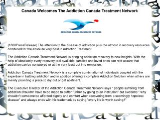 Canada Welcomes The Addiction Canada Treatment Network