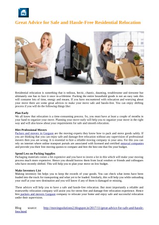 Great Advice for Safe and Hassle-Free Residential Relocation