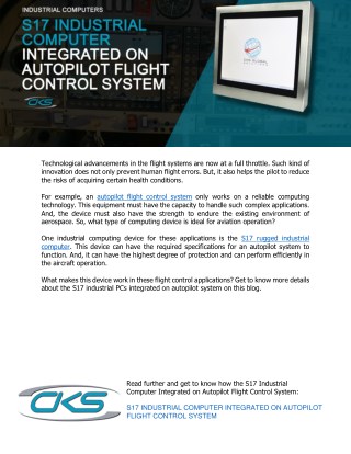 S17 Industrial Computer Integrated On Autopilot Flight Control System