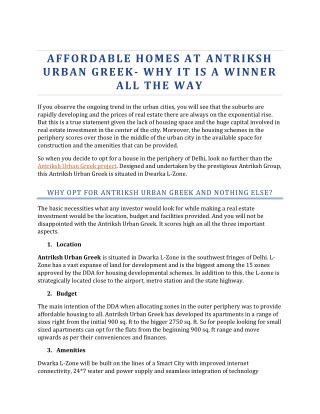 Affordable homes at Antriksh Urban Greek