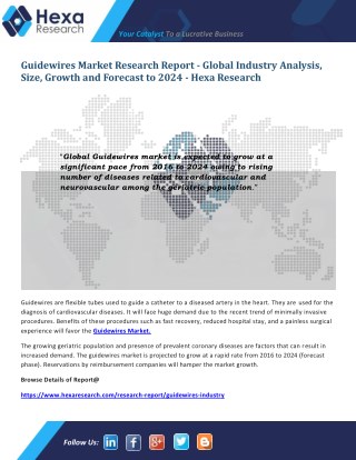 Global Guidewires Industry Size, Share, Market Analysis and Forecast to 2024