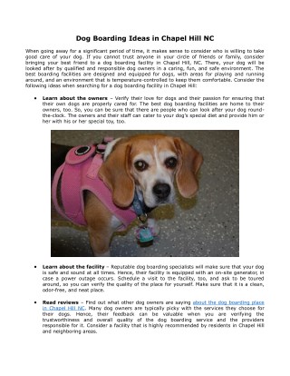 Dog Boarding Ideas in Chapel Hill NC