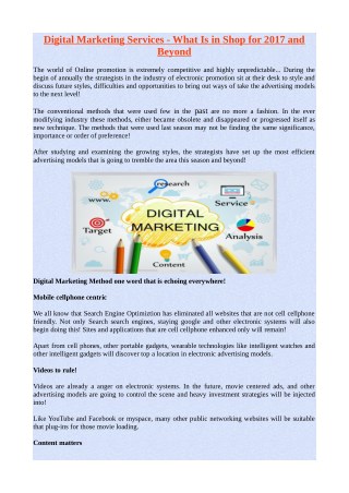 Digital Marketing Services - What Is in Shop for 2017 and Beyond