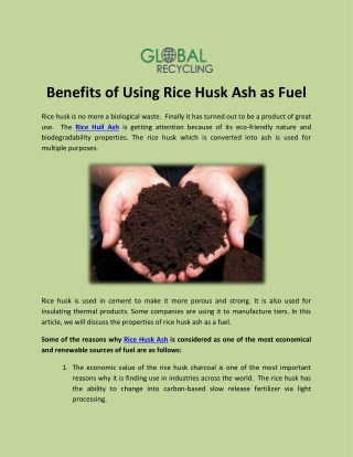 Benefits of Using Rice Husk Ash as Fuel