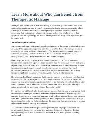 Learn More about Who Can Benefit from Therapeutic Massage