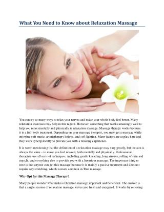 What You Need to Know about Relaxation Massage