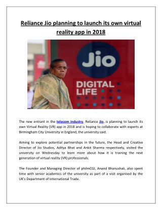 Reliance Jio Planning to Launch Its Own Virtual Reality App in 2018