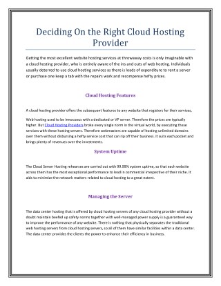 Deciding On the Right Cloud Hosting Provider