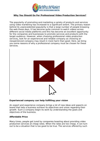 Why you should go for Professional Video Production Services?