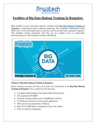 Facilities of Big Data Hadoop Training In Bangalore