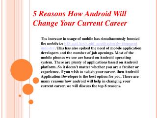 5 Reasons How Android Will Change Your Current Career