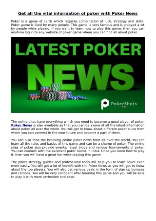 Get all the Vital Information of Poker with Poker News