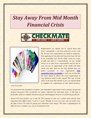 Stay Away From Mid Month Financial Crisis