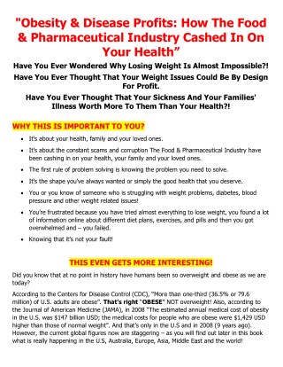 Weight Loss Obesity & Disease Profits