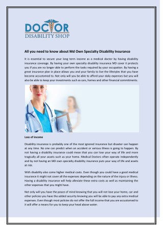 All you need to know about Md Own Specialty Disability Insurance