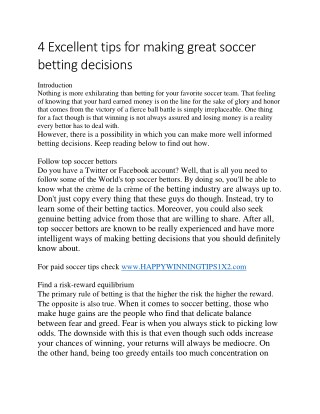 4 Excellent tips for making great soccer betting decisions