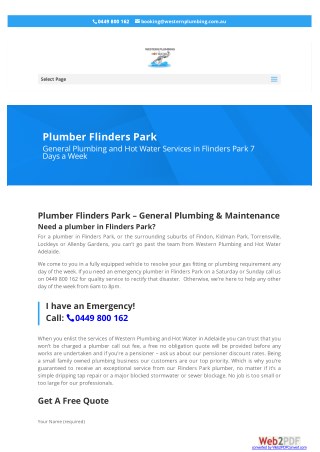 Plumber Flinders Park, Call 0449 800 162, Emergency Hot Water Service
