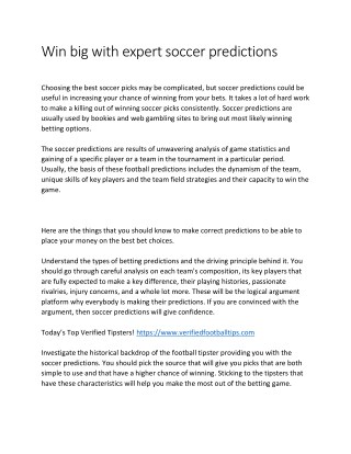 Win big with expert soccer predictions