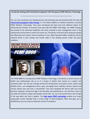 Accelerate Healing with Pulsed Electromagnetic Field Therapy by PEMF Wellness Technology