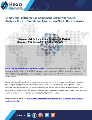 Commercial Refrigeration Equipment Industry Analysis Report Till 2024
