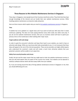 Three Reasons to Hire Website Maintenance Services in Singapore