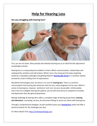 Help for Hearing Loss – Melody Audiology