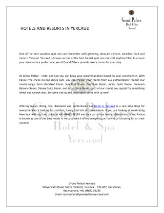 Hotels and Resorts in Yercaud