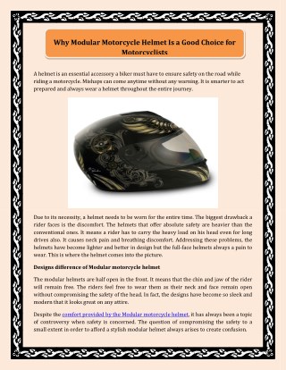 Why Modular Motorcycle Helmet Is a Good Choice for Motorcyclists