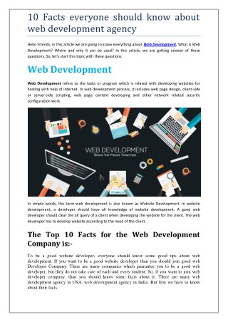 10 Facts everyone should know about web development agency