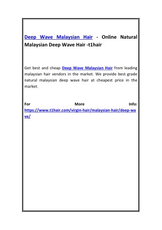 Deep Wave Malaysian Hair - Online Natural Malaysian Deep Wave Hair -t1hair