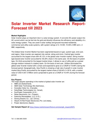 Solar Inverter Market Research Report- Forecast till 2023