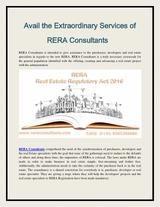 Avail the Extraordinary Services of RERA Consultants