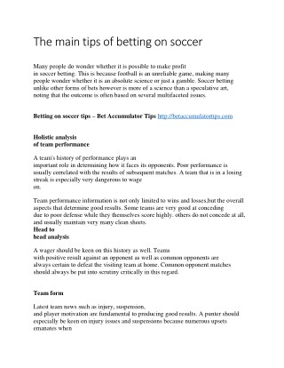 The main tips of betting on soccer