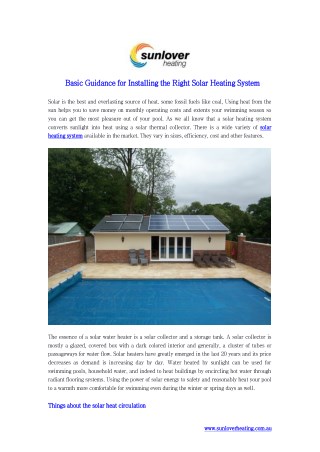Basic Guidance for Installing the Right Solar Heating System